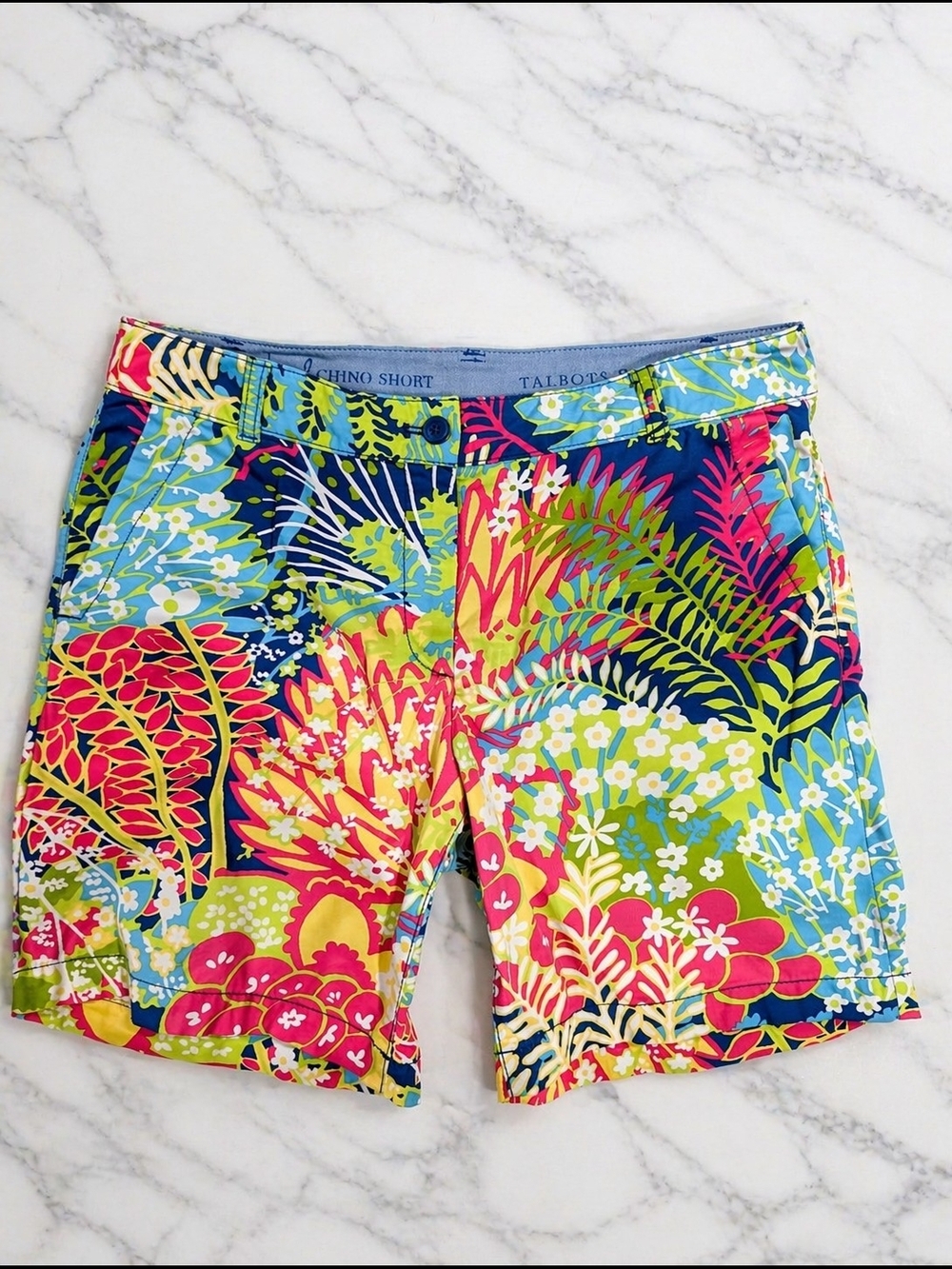Talbots Tropical Floral Chino Shorts Size 8 Bright Multicolor Summer Preppy